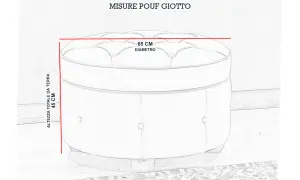 Pouf Giotto con altezza totale da terra 45 cm e diametro 65 cm.