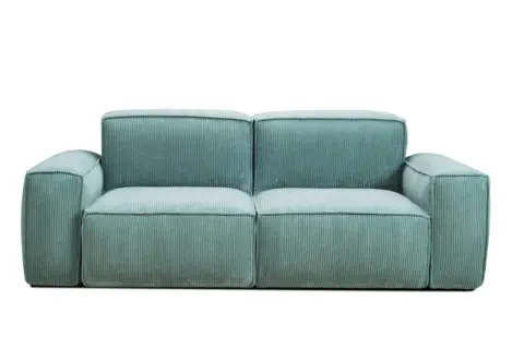 Divano sfoderabile in velluto a coste color acquamarina, perfetto per lavare poltrone e sofà con facilità.