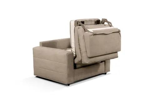 Poltrona letto beige con meccanismo a vista, ideale per ottimizzare gli spazi. Le dimensioni della poltrona letto sono perfette per ogni ambiente.