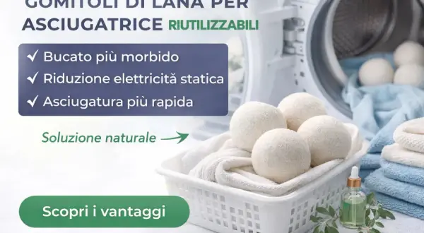Gomitolini di lana in asciugatrice per un bucato più morbido e asciugatura rapida. Soluzione naturale.