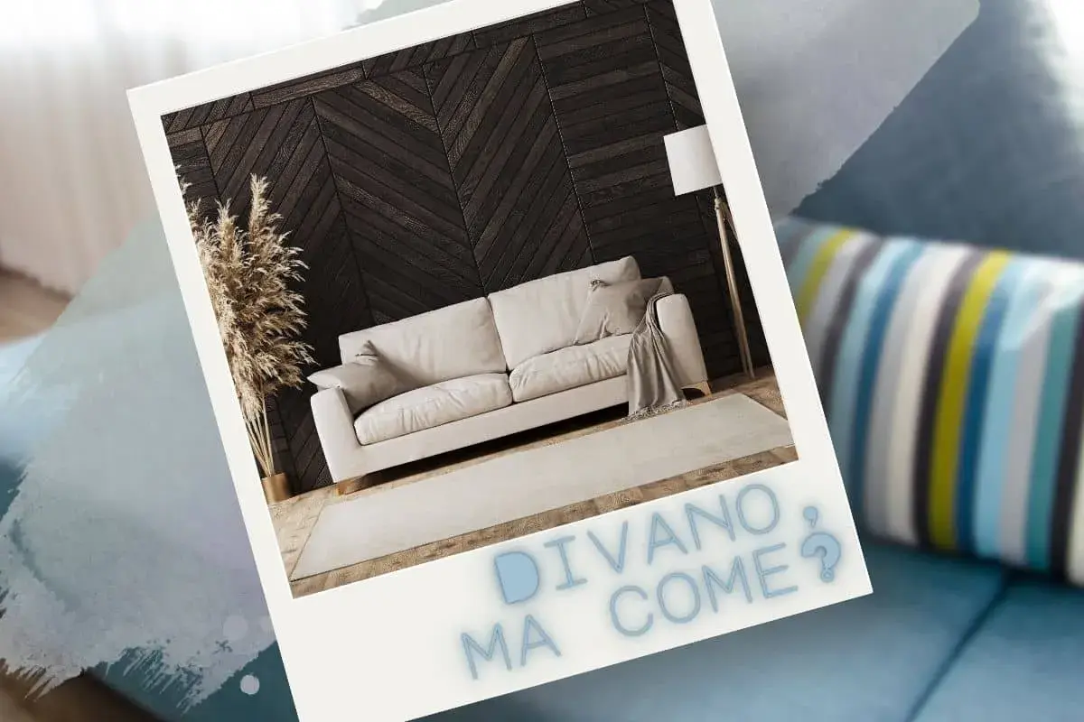 Un divano troppo grande, ma come? Un salotto moderno con un divano beige, tappeto chiaro e parete in legno scuro.